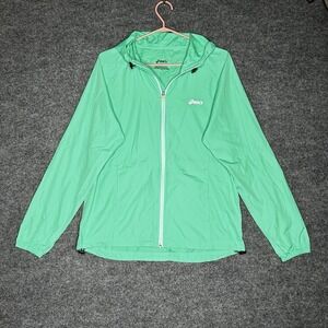 Asics Lightweight Hooded Full Zip Windbreaker Jacket Womens Size Large Outdoor